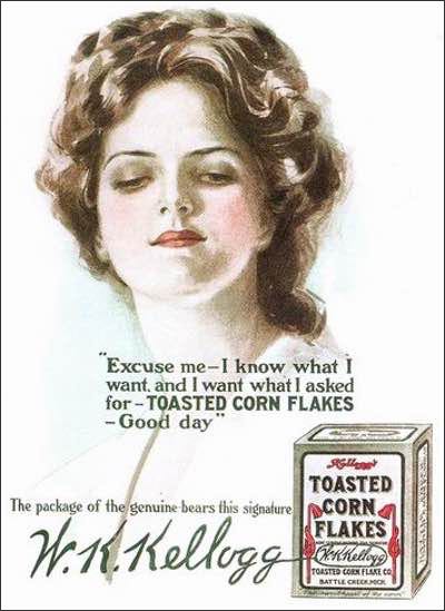 1908 Corn Flakes Illustration Featuring a Beautiful Woman