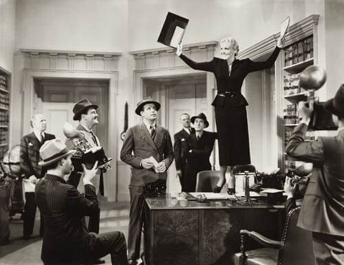 Vintage Photo of Office Staff Making an Announcement