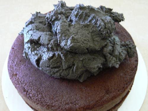 Black Icing Atop a Homemade Cake