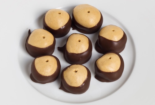 Plateful of Homemade Buckeye Peanut Butter Ball Candies