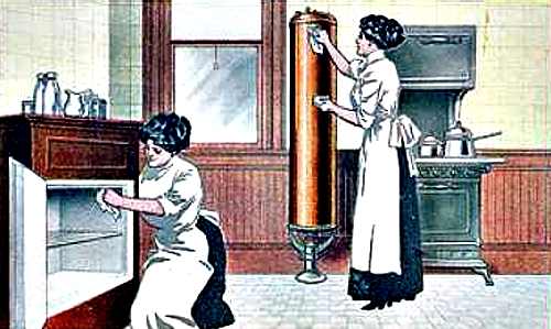 Vintage 1912 Illustration of Women Cleaning a Kitchen