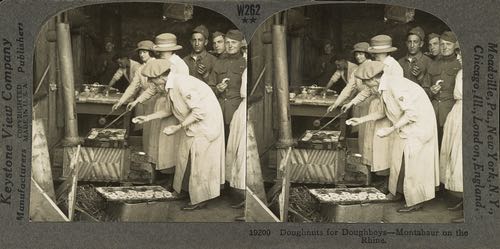 Stereograph of Y-Girls Making Doughnuts in Germany for American Soldiers in 1914-18