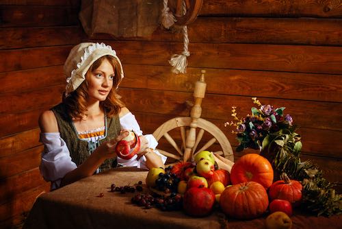 Young Renaissance Lady Peeling Fruit for Pies