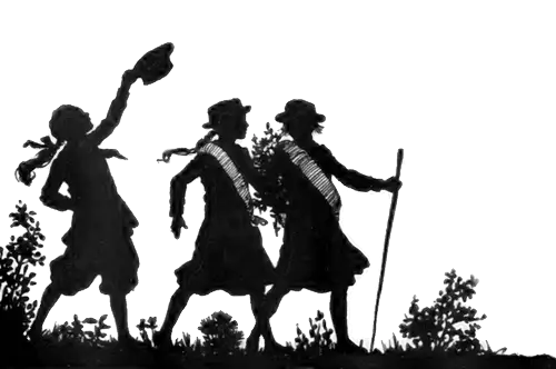 Vintage Silhouette of Girl Scouts Hiking