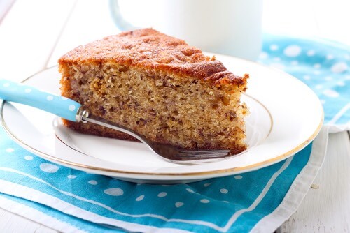 Slice of Old Fashioned Banana Cake on a Plate