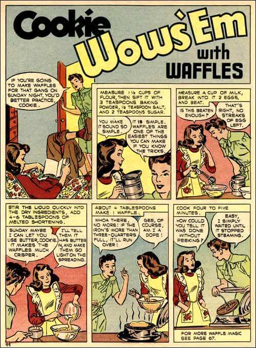 Vintage Comic Page Describing How to Make Waffles