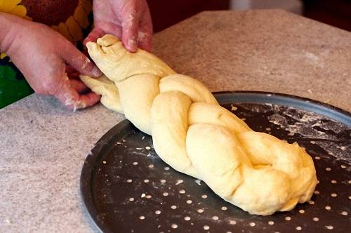 Braiding Bread by Pinching Braided Strands Together in Step Three