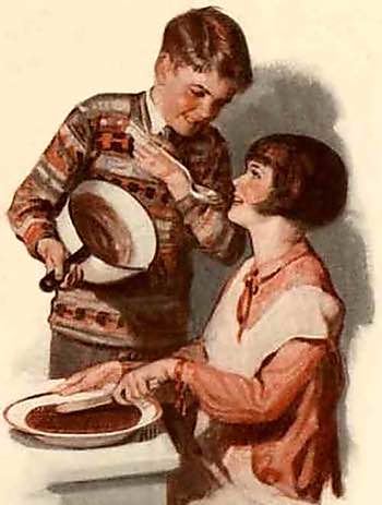 Vintage Illustration of Children Making Homemade Fudge