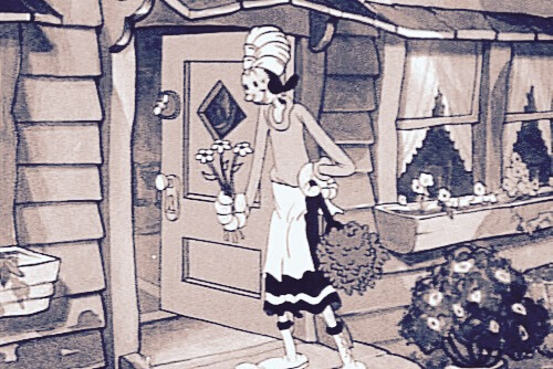 Olive Oyl Cartoon Character Delivering Flowers