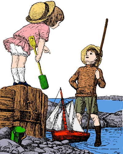 Vintage Illustration of Children Enjoying the Seaside