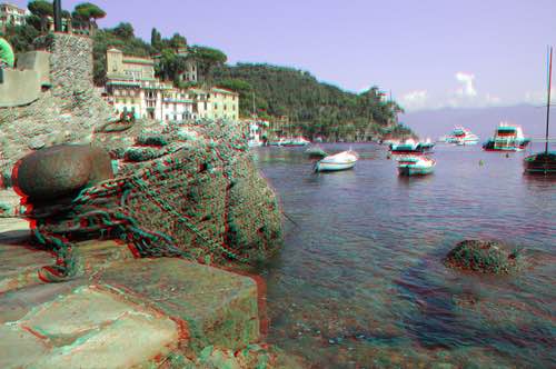 Harbor in Portofino in Liguria, Italy in Anaglyph 3D