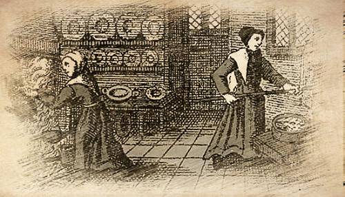 Historical Illustration of Cooks Baking Sweetmeats in a Renaissance Kitchen