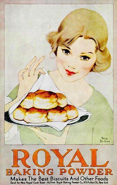 Vintage 1922 Royal Baking Powder Illustration of Girl with Homemade Biscuits