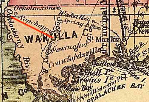 Antique Map of Florida with the Old City of Sopchoppy Indicated