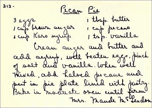 Handwritten Pecan Pie Recipe