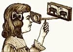 Illustration of a Girl Looking Into an Antique Stereoscope