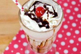 Ice Cream Soda with Red Cherry and Straw