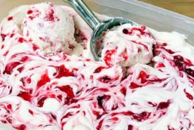 Scoop of Homemade Raspberry Ice Cream