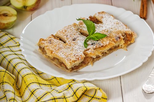 Homemade Apple Strudel Served on a Plate