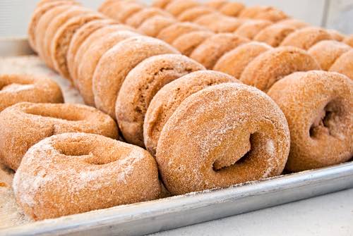 Tray Full of Homemade Donuts Sprinkled with Sugar