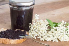 Jar of Elderberry Jam Preserves for Pie Making