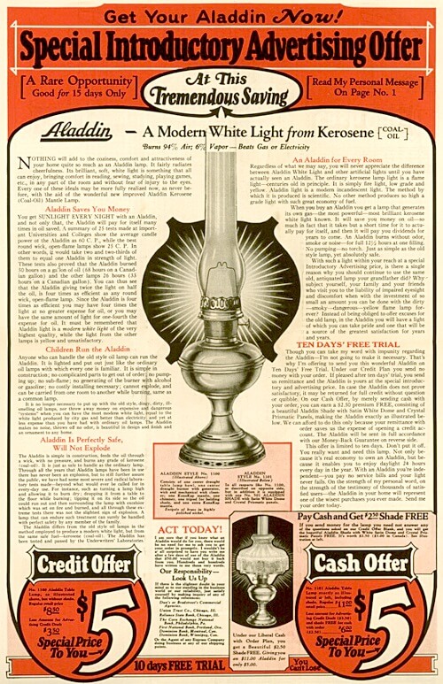 Vintage Aladdin Lamp Advertising Offer